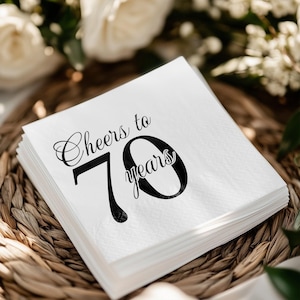 Cheers To 70 Years Cocktail Napkins, 70th Birthday Party Decor, Seventieth Birthday Beverage Napkins, Milestone Celebration Tableware