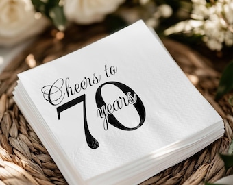 Cheers To 70 Years Cocktail Napkins, 70th Birthday Party Decor, Seventieth Birthday Beverage Napkins, Milestone Celebration Tableware