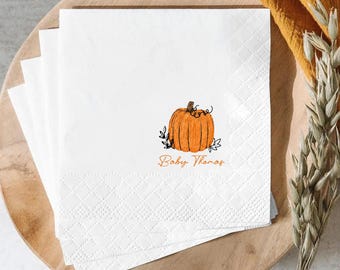 Personalized Pumpkin Baby Shower Napkins, Custom Little Pumpkin Cocktail Napkins, Fall Baby Shower Beverage Napkins, Guest Towels