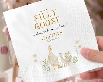 Silly Goose Baby Shower Napkins, Personalized Baby Shower Decor, Custom Party Napkins, Baby Sprinkle Supplies, Funny Shower Tableware