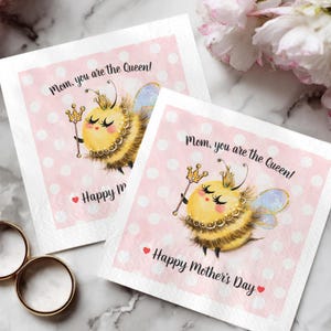 Happy Mothers Day Napkins, Mom You Are The Queen Napkins, Cute Bee Napkins, Mothers Day Party Decor, Fun Brunch Table Setting