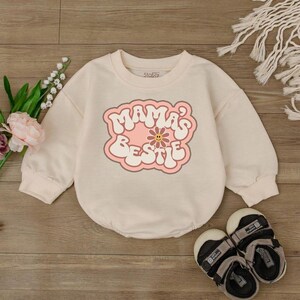 Retro Baby Girl Bodysuit, Mama&#39;s Bestie Baby Romper, Mommy Daughter Clothes, Little Girl Outfit, Newborn Girls, I Love Mom Gift