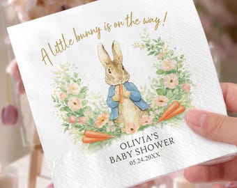 Personalized Baby Shower Napkins, A Little Bunny Is On The Way Napkins, Bunny Baby Shower Decor, Custom Name Napkins,Baby Sprinkle Tableware