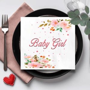 Baby Girl Shower Napkins, Floral Baby Shower Party Supplies, Gender Reveal Decor, Newborn Celebration Tableware, Baby Shower Favor