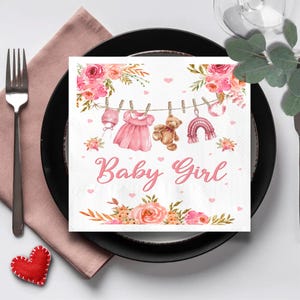 Baby Girl Shower Napkins, Floral Baby Shower Party Supplies, Gender Reveal Decor, Baby Girl Celebration Tableware, Shower Favor