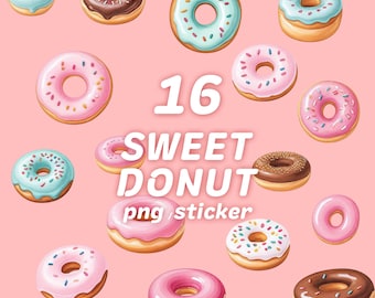 Kawaii Donut Stickers, Pastel Dessert Clipart (PNG Digital Download)