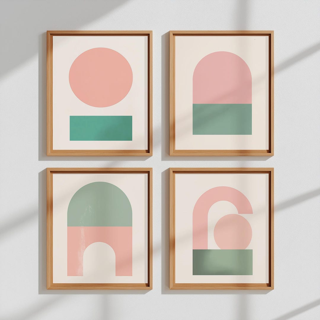 Mid Century Modern Geometric Wall Art Set of 4 – Minimalist Abstract ...
