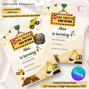 Editable Construction Birthday Invitation, Construction Truck Party Invite, Boy Birthday Template, Instant Download