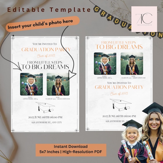 canva grad cards Twin Senior Graduation Card template for Photoshop and Canva main image 1