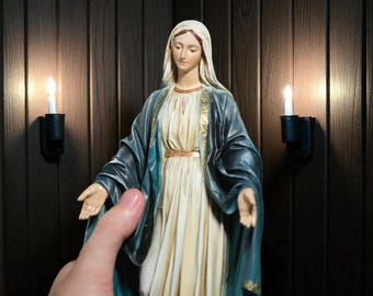 Hand-Painted Our Lady of Grace Statue: Antique Finish, Catholic Decor (25cm)