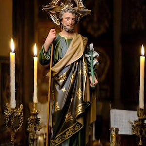 Handbemalte Heilige Josef Lilie Statue (40 cm) | Katholische Dekoration