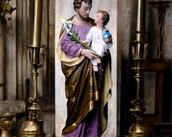 Estatua de San José pintada a mano / Decoración católica para el altar (30 cm)