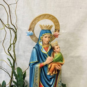 Handgeschilderd beeld van Onze-Lieve-Vrouw van Altijddurende Bijstand - katholiek beeldje van 40 cm
