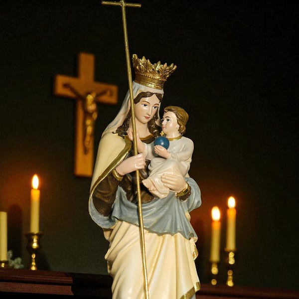 Hand-Painted Our Lady of the Apocalypse Statue: Virgin Mary, Child, Dragon