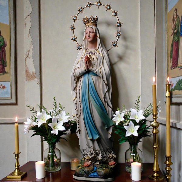Hand-Painted Our Lady of Lourdes Statue 60cm Catholic Home Altar Decor
