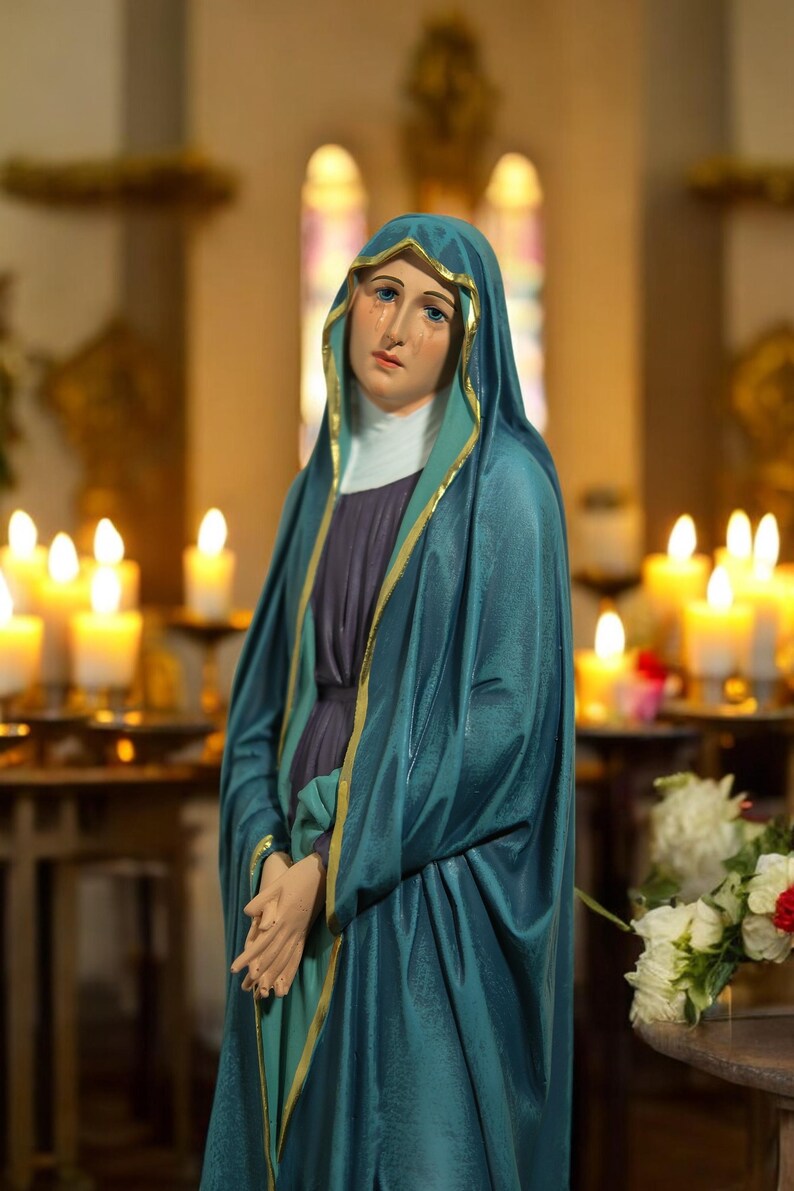 Handmade Our Lady of Sorrows Statue: Catholic Altar Decor, 30cm image 5