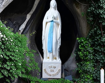 Estatua de Nuestra Señora de Lourdes pintada a mano, decoración para sala de oración católica (25 cm o 60 cm)