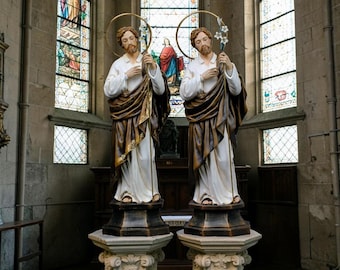 Statue de saint Joseph fait main avec lys 50 cm, figurine de saint Joseph catholique, décoration religieuse pour la maison, cadeau chrétien, statue d'autel de prière