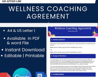 Wellness Coaching Agreement Template: Editable PDF Health Coach Contract