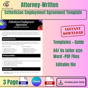 Esthetician Employment Agreement Template – Professional Spa Contract for Skincare Specialists & Salon Owners