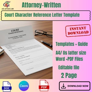 Court Character Reference Letter | Customizable Legal Document for Criminal Civil Cases Personal Witness Support