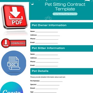 Pet Sitting Contract Template: Editable Agreement Form PDF Download for Dog Cat Care Services