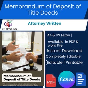 Memorandum of Deposit of Title Deeds Template: Property Loan Security (Word & PDF)