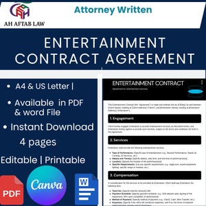 Entertainment Contract, Editable Template, Contract Agreement, Entertainment Contract Template, Entertainment Agreement Template,