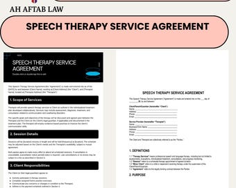 Attorney-Drafted Speech Therapy Contract Template - Editable Legal Agreement Digital Download for Pathologists