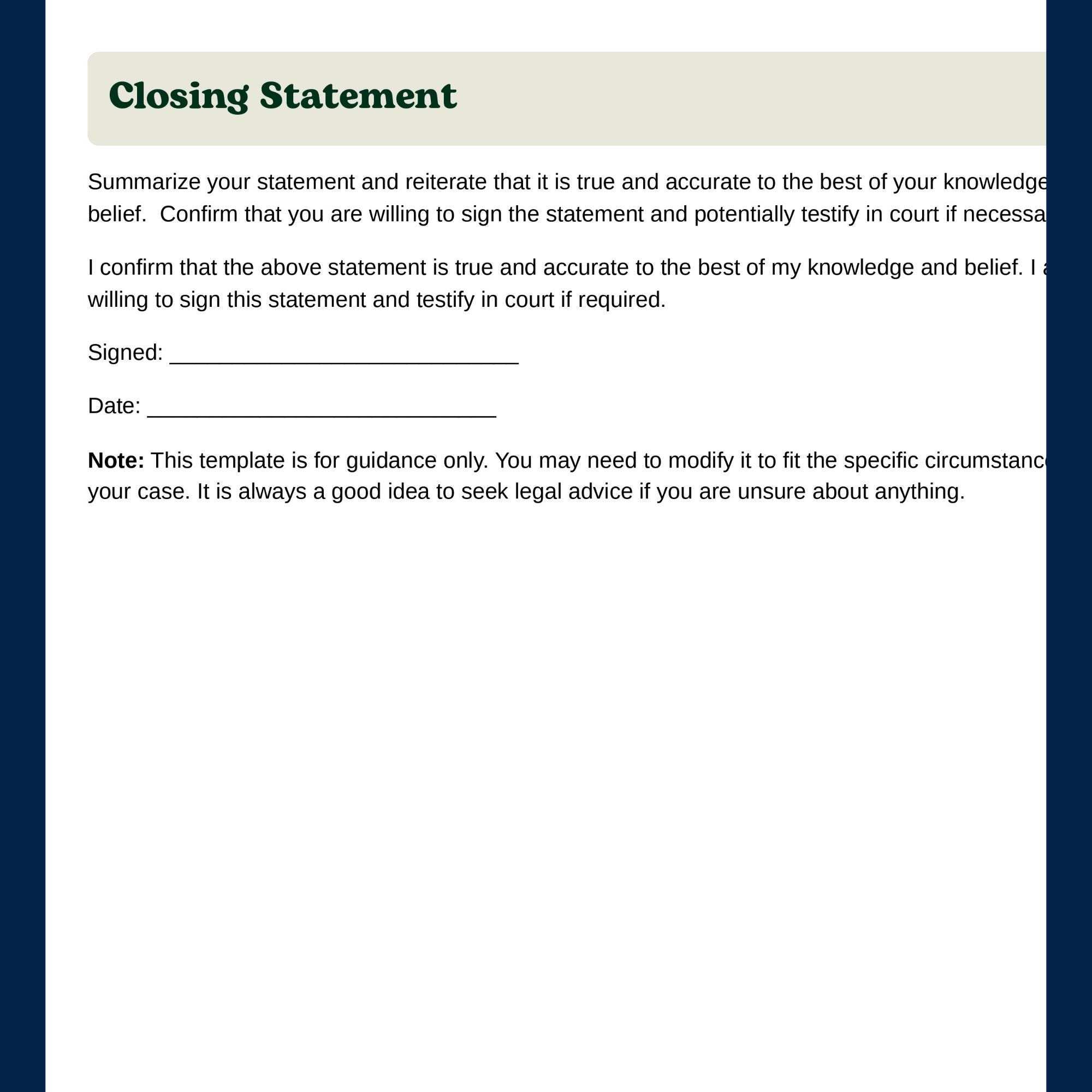 Witness Statement Editable Witness Statement Template | Legal Declaration Form | Editable Word ...