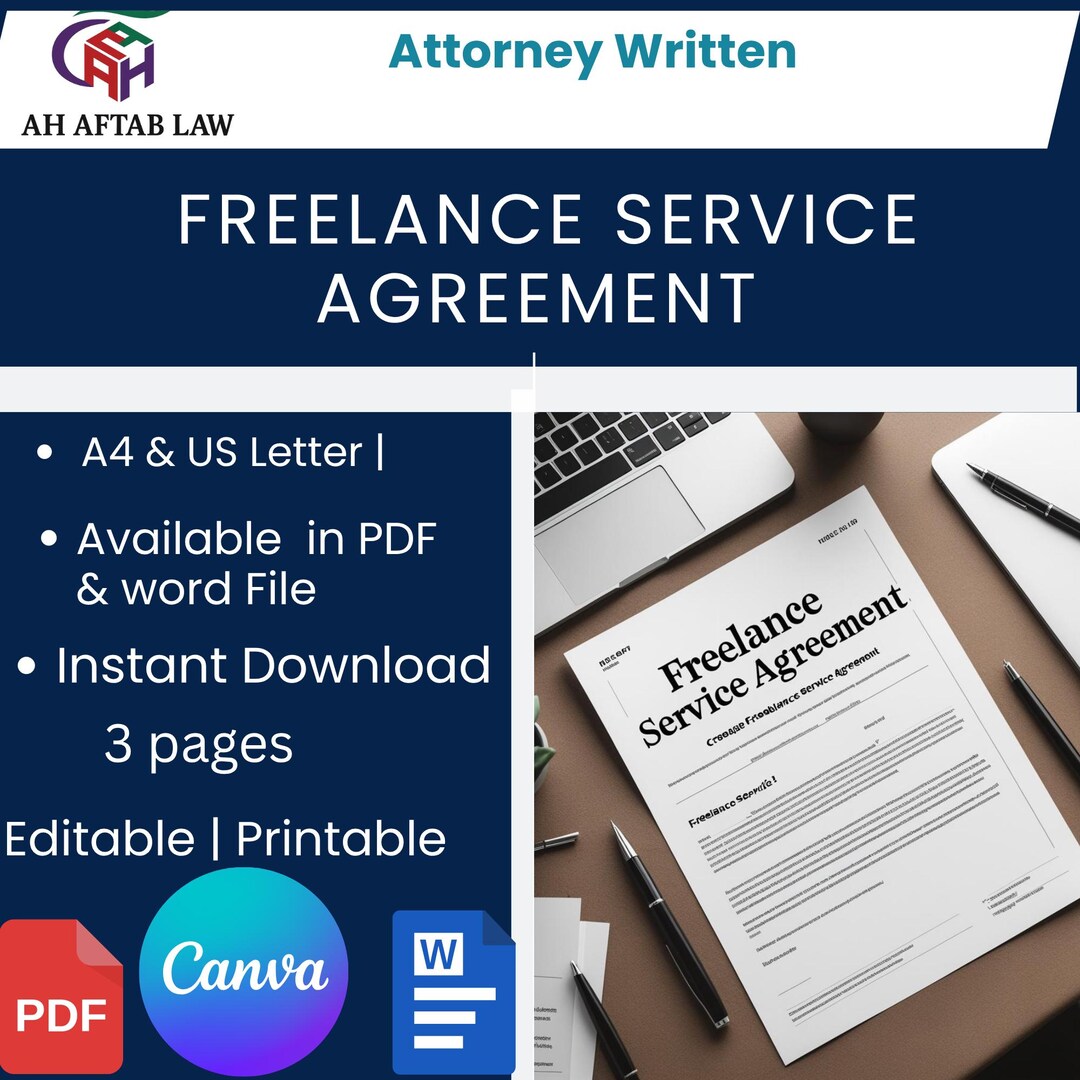 Freelance Service Agreement Template - PDF Digital Download - Etsy