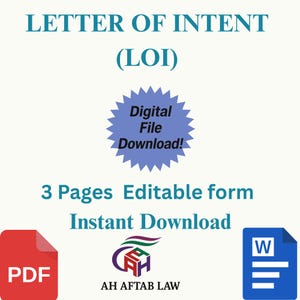 Plantilla de carta de intención para empresas, inmobiliarias y ofertas de empleo: documento LOI editable para acuerdos profesionales