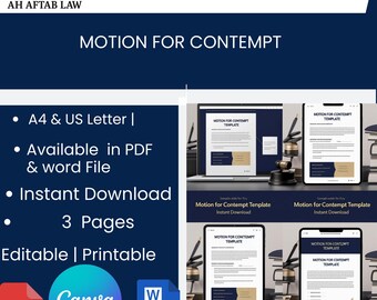 Motion for Contempt Template - Editable Legal Form Court Document Canva Design Instant Download,