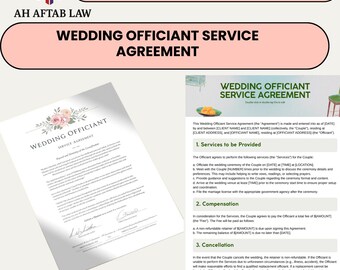 Attorney-Written Wedding Officiant Contract Template - Editable Digital Agreement Form PDF Instant Download