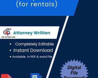 May include: A digital inventory checklist for rentals, attorney-written, with a blue and white design. The checklist is completely editable and available for instant download in PDF and Word file formats. Includes the text "Digital File Download!"