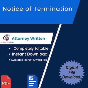 Custom NOTICE OF TERMINATION Letter Template | Professionally Designed Notice for Legal Use