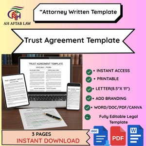 Trust Agreement Template | Revocable or Irrevocable Trust Form | Attorney-Written | Editable Word & PDF | Instant Download