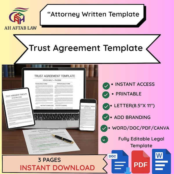 Treuhandvertrag Vorlage | Widerrufs- oder unwiderrufliches Treuhand-Formular | Attorney-Written | Bearbeitbares Word & PDF | Sofort Download