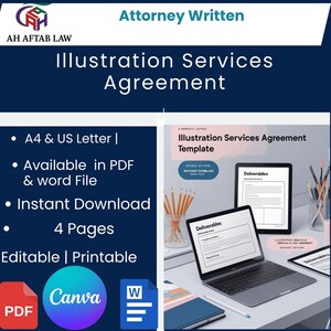 Illustration Services Agreement Template, Editable Canva Contract, Graphic Design Form, Instant Download
