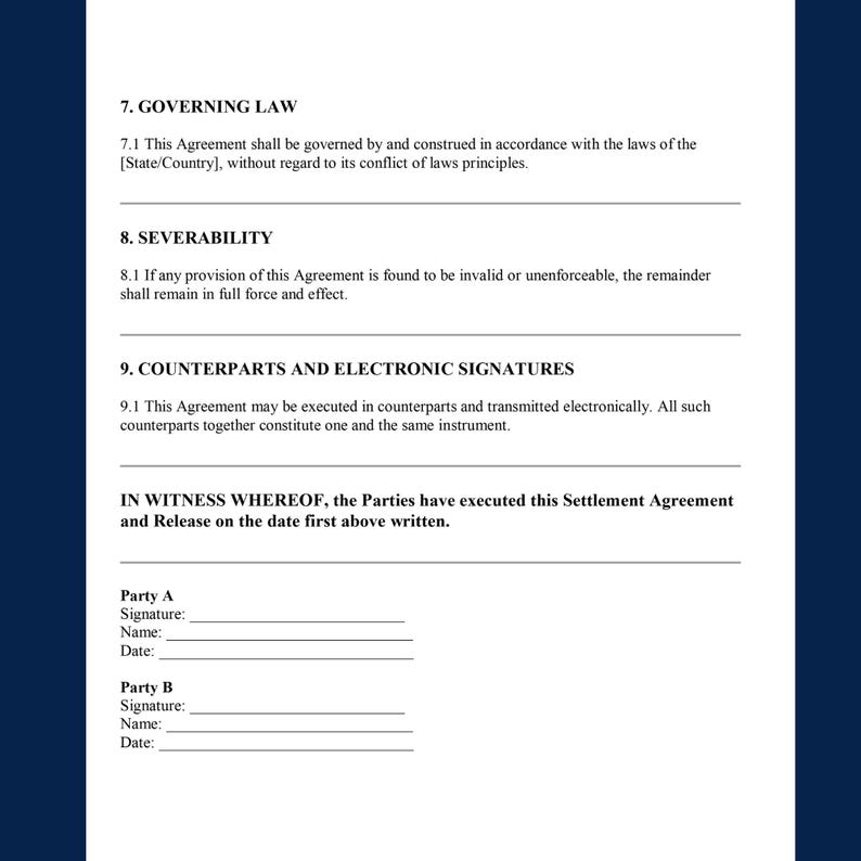 Settlement Example Settlement Agreement and Release Template – Downloadable Legal Form for ...