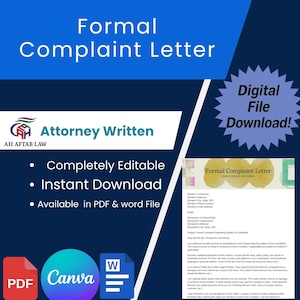Instant Download: Formal Complaint Letter Template for Easy Use & Customization
