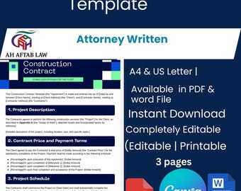 Construction Contract Template (PDF Download | Editable | A4  US Letter)