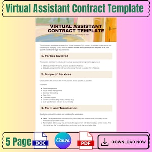 Virtual Assistant Contract Template: Attorney-Written, Editable Instant Download for VA Service Agreement