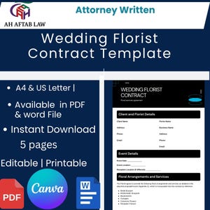Wedding Florist Contract Template , Wedding Florist Contract Template  editable  Customizable Floral Agreement for Vendors