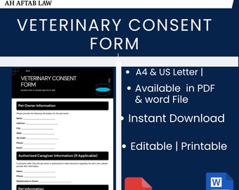 Veterinary Consent Form: Editable PDF & Word Template (Instant Download