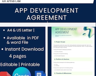 App Development Agreement, Custom App Development Agreement Template ,Digital App Development Agreement, Professional App Development,