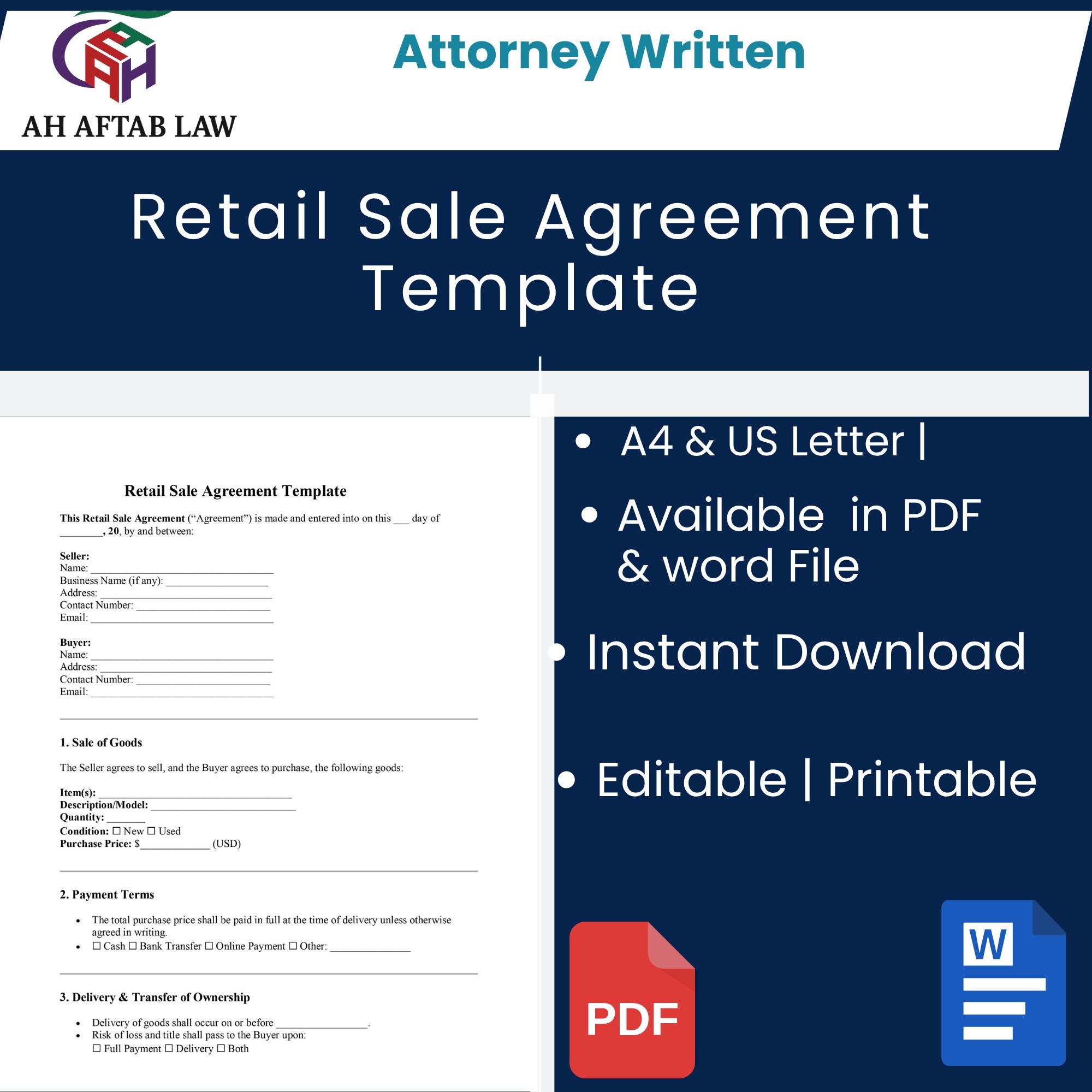 Retail Agreement Template - Attorney Written, Editable (A4/US Letter ...