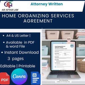 Home Organizing Services Contract Template, Editable Canva Agreement, Organizer Business Form, Instant Download