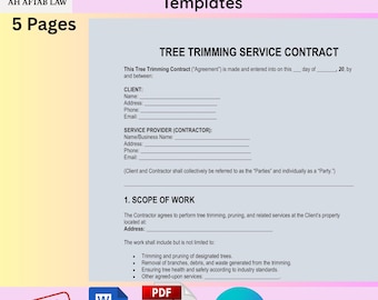 Tree Trimming Service Contract Template | Attorney-Drafted Landscaping Agreement | Editable Word & PDF | Lawn Care, Arborist,