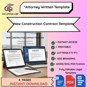 Sjabloon nieuwbouwcontract voor bouwers en aannemers | Home Renovatie Juridische overeenkomst PDF bewerkbaar Word-document